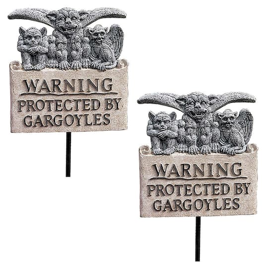 Design Toscano 7&#x22; Beware of Gargoyles Garden Plaque with Stake Set